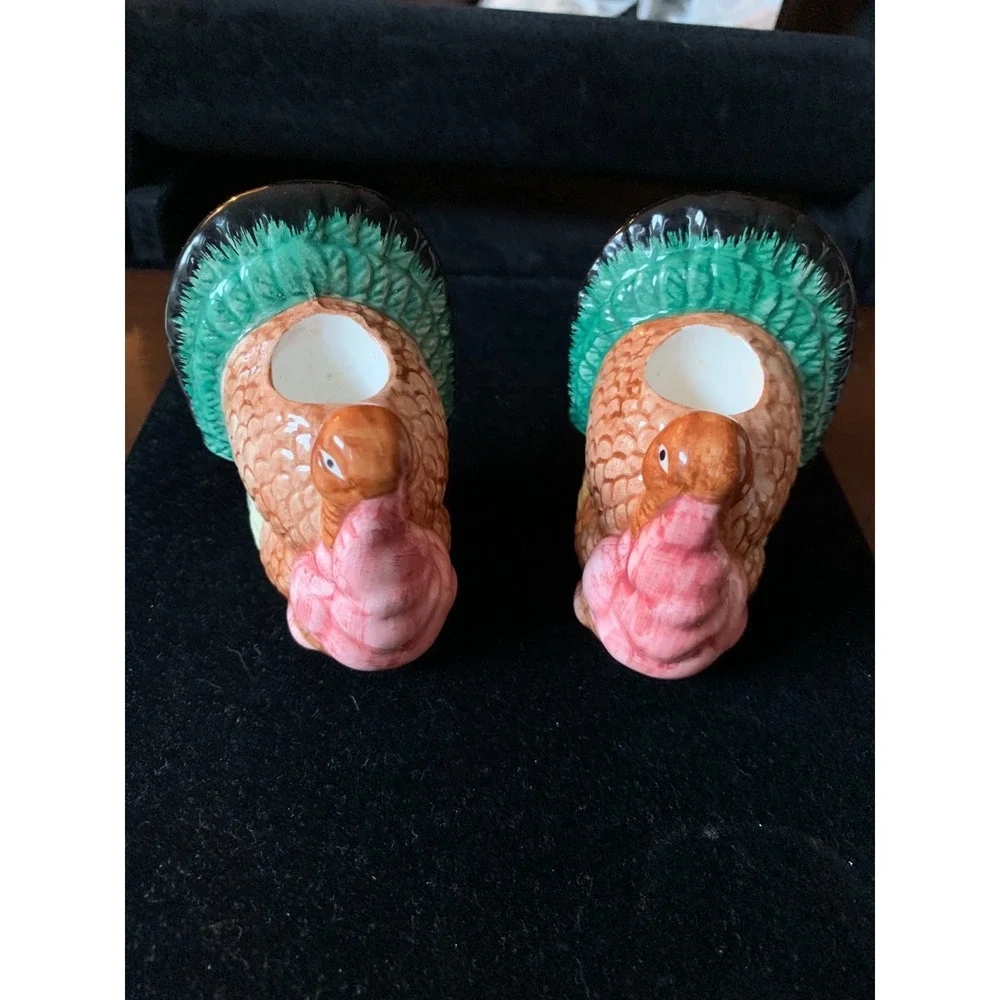 Vintage Ceramic set of‎ 2 Turkey Thanksgiving Candle Stick Holders